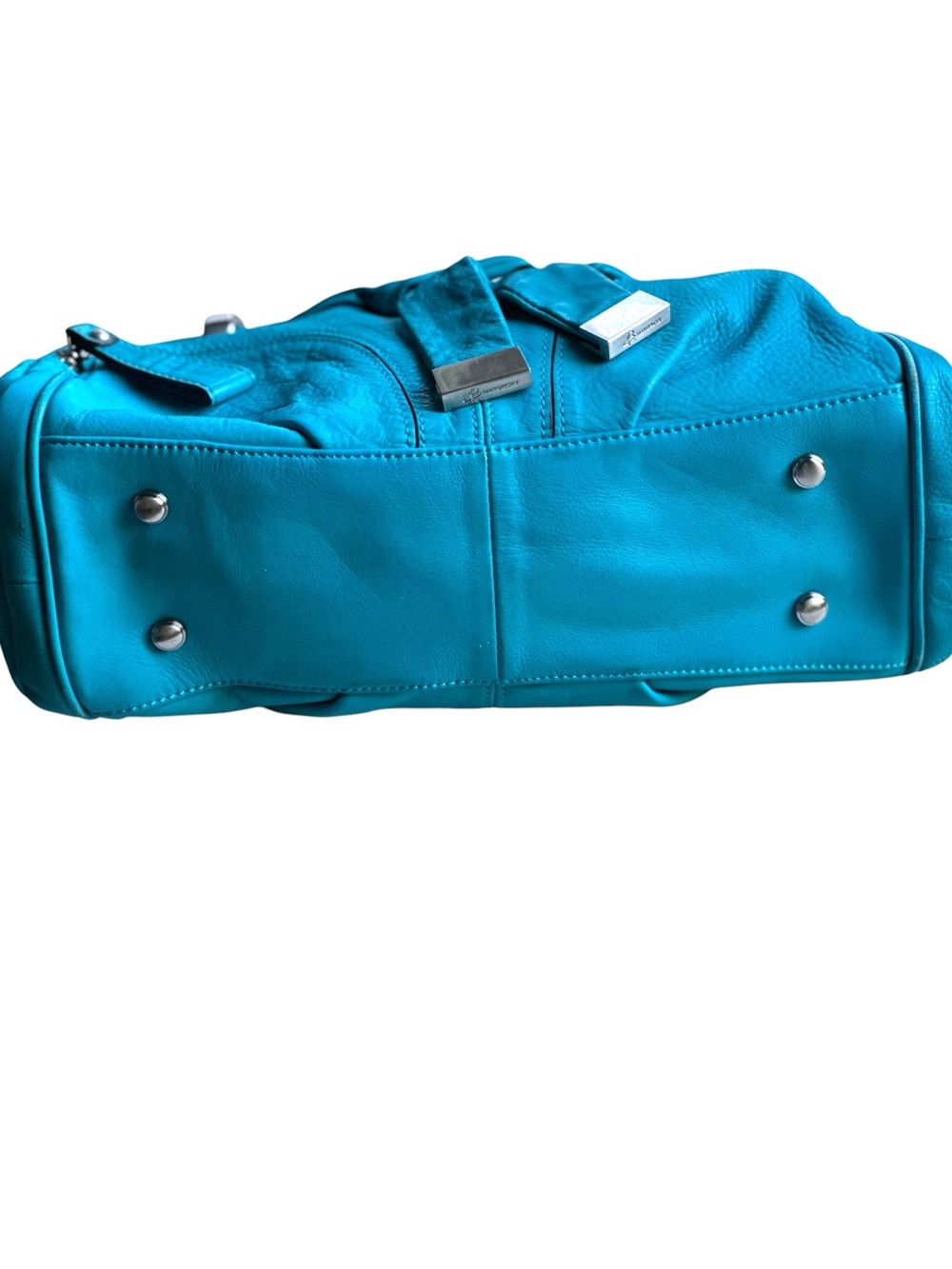 B. Makowsky Aqua Blue Braided Strap Soft Leather Satchel Shoulder Bag - Picture 9 of 10